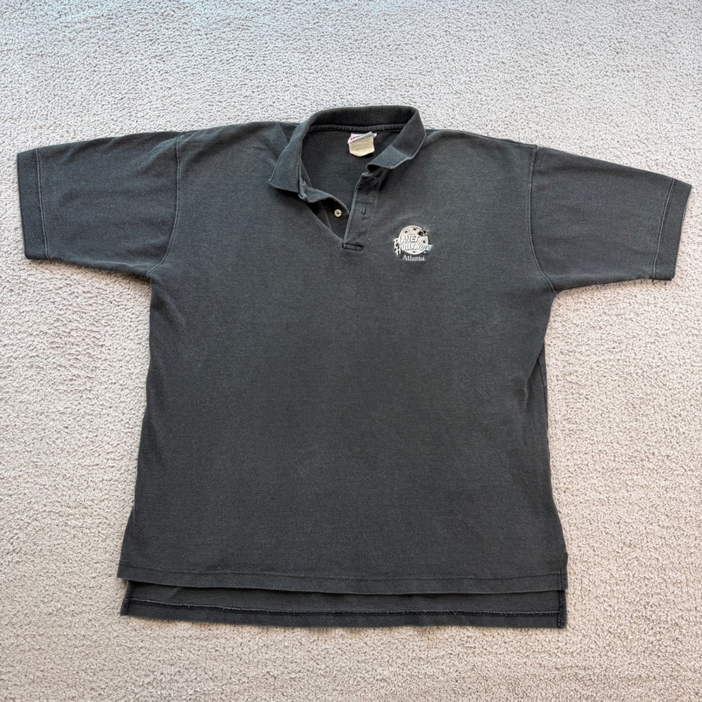 Vintage 1991 Planet Hollywood Atlanta Polo Shirt XL Black Made in USA 90s